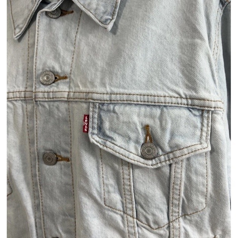 Levis Ex-Boyfriend Embroidered Floral Denim Light Wash Trucker Jacket Size XL - Picture 2 of 11